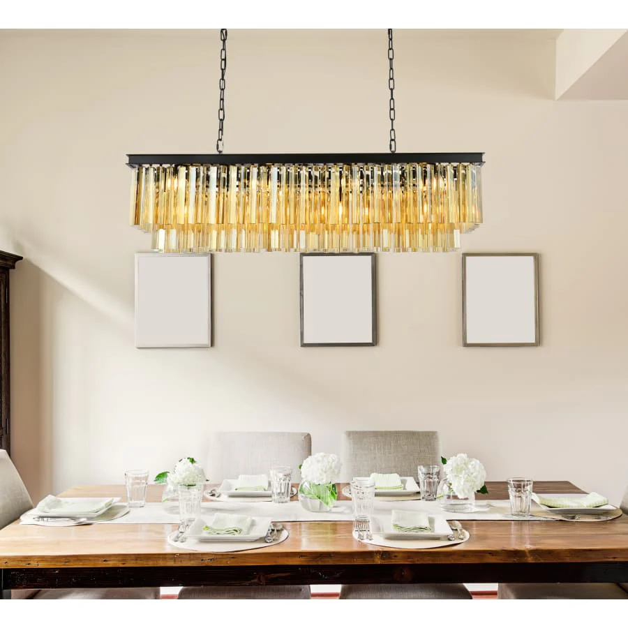 Elegant Lighting Sydney 12 Light 50" Wide Crystal Linear Chandelier with Golden Teak Royal Cut Crystals - Image 2
