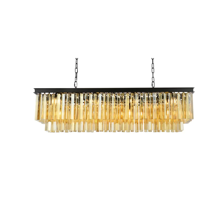 Elegant Lighting Sydney 12 Light 50" Wide Crystal Linear Chandelier with Golden Teak Royal Cut Crystals - Image 3