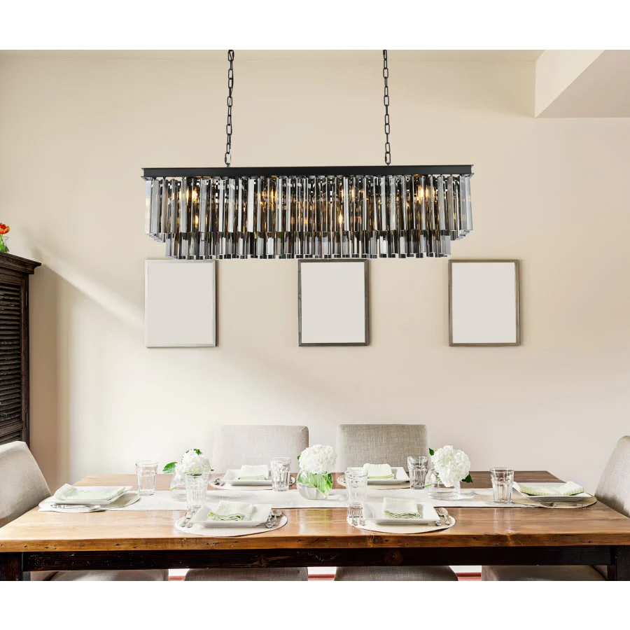 Elegant Lighting Sydney 12 Light 50" Wide Crystal Linear Chandelier with Silver Shade Royal Cut Crystals - Image 2