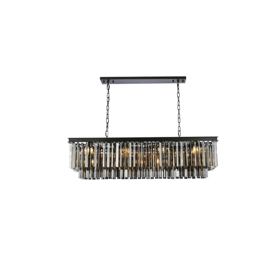 Elegant Lighting Sydney 12 Light 50" Wide Crystal Linear Chandelier with Silver Shade Royal Cut Crystals - Image 1