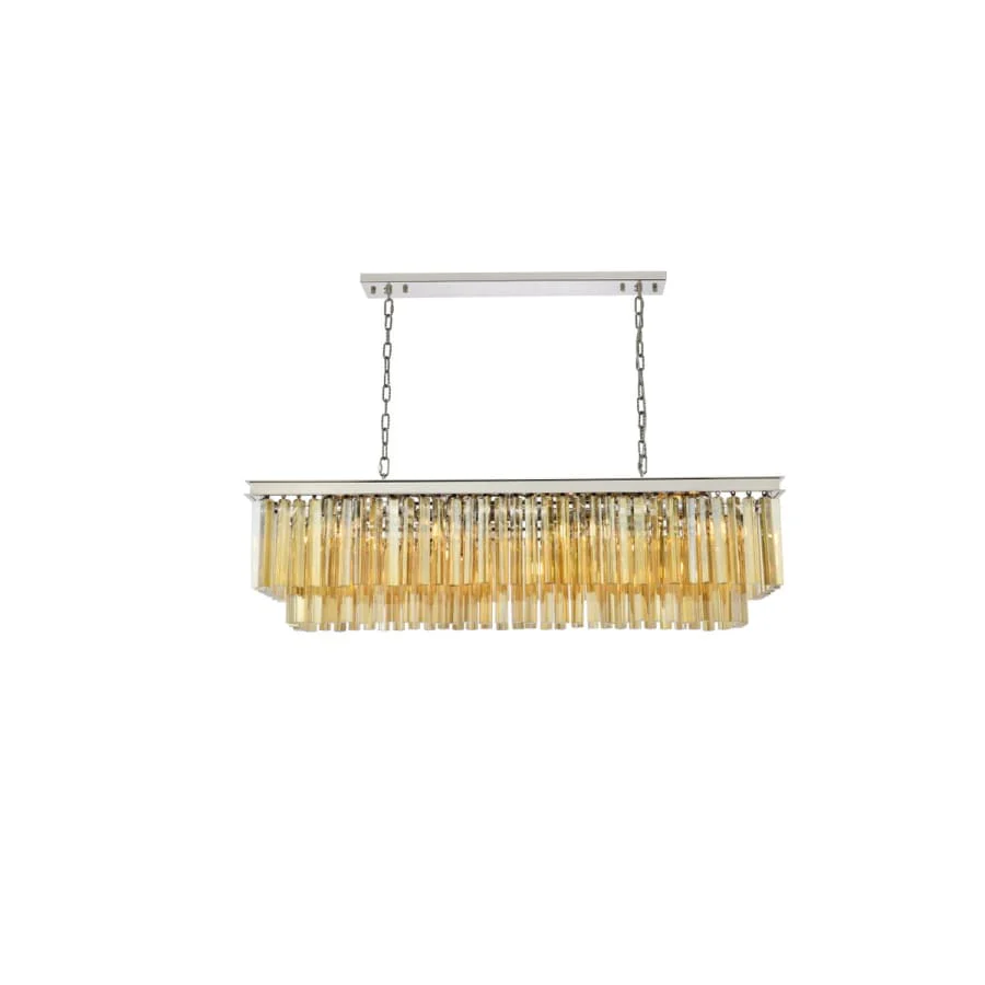 Elegant Lighting Sydney 12 Light 50" Wide Crystal Linear Chandelier with Golden Teak Royal Cut Crystals - Image 1