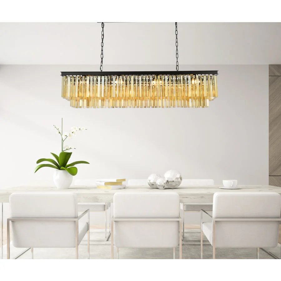 Elegant Lighting Sydney 12 Light 60" Wide Crystal Linear Chandelier with Golden Teak Royal Cut Crystals - Image 2