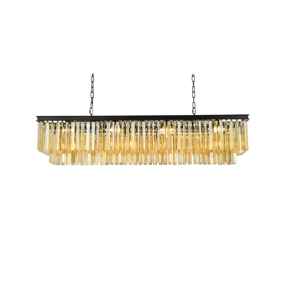 Elegant Lighting Sydney 12 Light 60" Wide Crystal Linear Chandelier with Golden Teak Royal Cut Crystals - Image 3