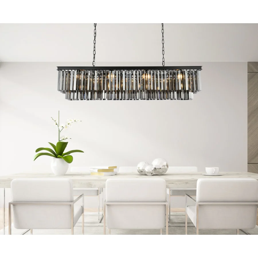 Elegant Lighting Sydney 12 Light 60" Wide Crystal Linear Chandelier with Silver Shade Royal Cut Crystals - Image 2