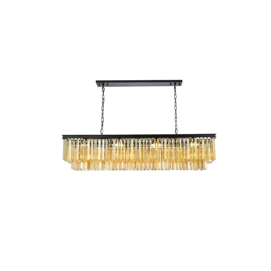 Elegant Lighting Sydney 12 Light 60" Wide Crystal Linear Chandelier with Golden Teak Royal Cut Crystals - Image 1
