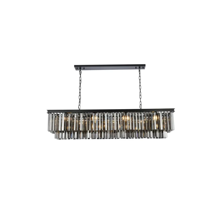 Elegant Lighting Sydney 12 Light 60" Wide Crystal Linear Chandelier with Silver Shade Royal Cut Crystals - Image 1