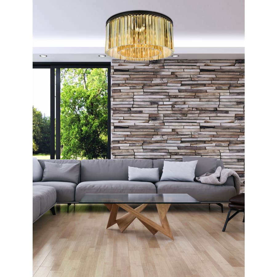 Elegant Lighting Sydney 8 Light 32" Wide Flush Mount Drum Ceiling Fixture with Golden Teak Royal Cut Crystals - Image 2