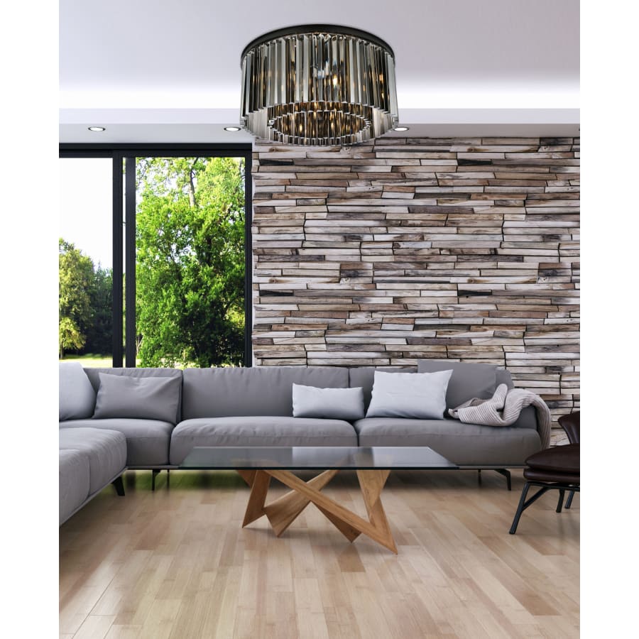 Elegant Lighting Sydney 8 Light 32" Wide Flush Mount Drum Ceiling Fixture with Silver Shade Royal Cut Crystals - Image 2