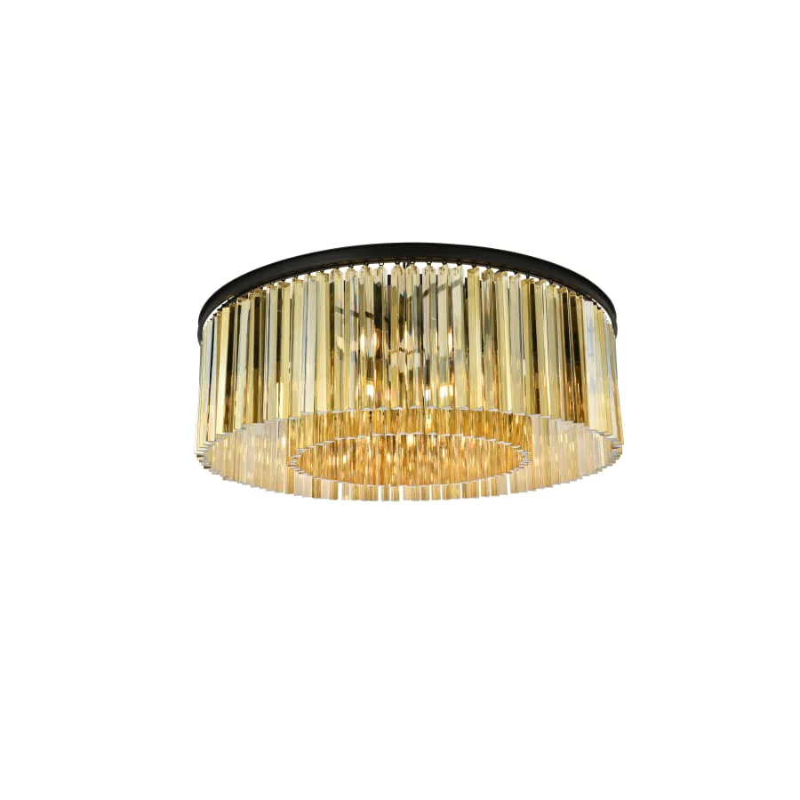 Elegant Lighting Sydney 10 Light 44" Wide Flush Mount Drum Ceiling Fixture with Golden Teak Royal Cut Crystals - Image 3