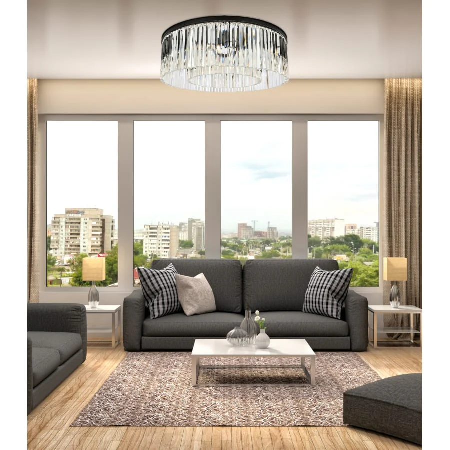 Elegant Lighting Sydney 10 Light 44" Wide Flush Mount Drum Ceiling Fixture with Clear Royal Cut Crystals - Image 2