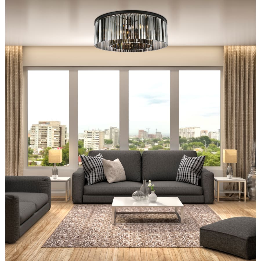 Elegant Lighting Sydney 10 Light 44" Wide Flush Mount Drum Ceiling Fixture with Silver Shade Royal Cut Crystals - Image 2