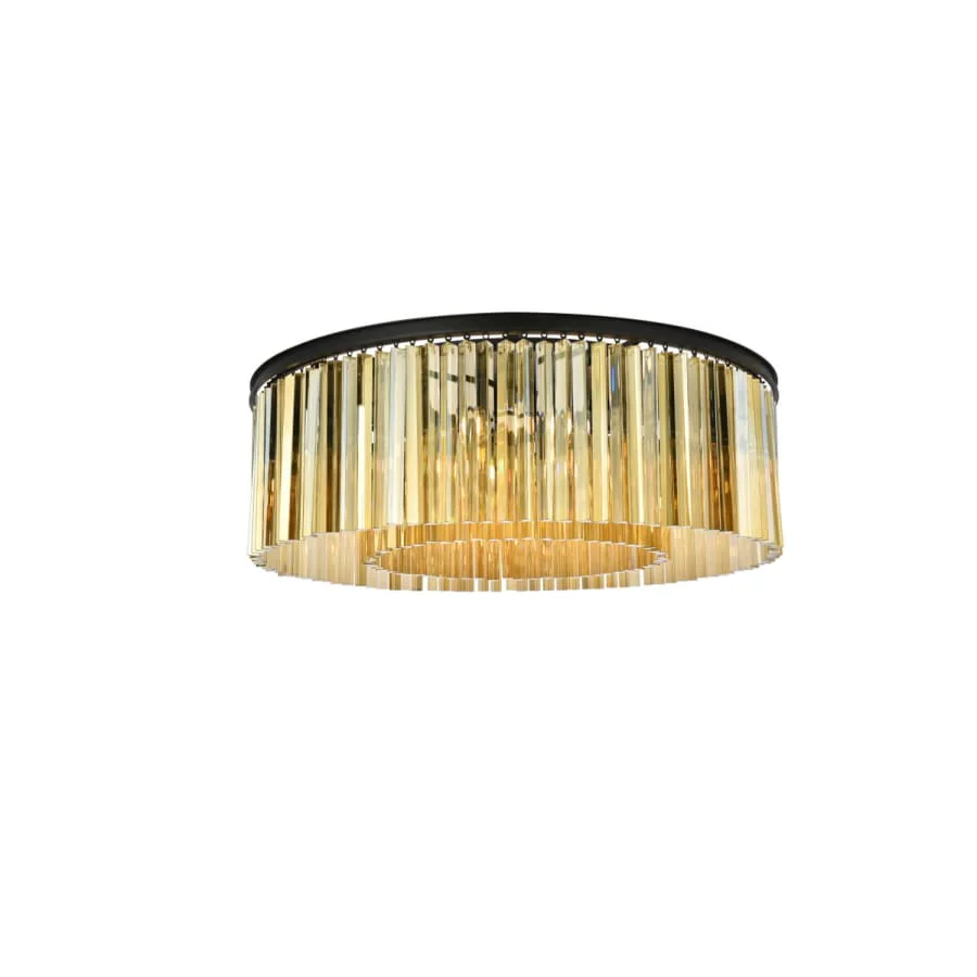 Elegant Lighting Sydney 10 Light 44" Wide Flush Mount Drum Ceiling Fixture with Golden Teak Royal Cut Crystals - Image 1