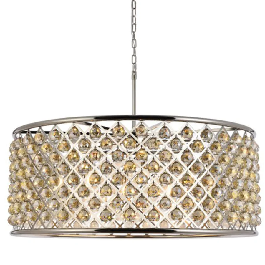 Elegant Lighting Madison 10 Light 44" Wide Crystal Drum Chandelier with Golden Teak Royal Cut Crystals - Image 1