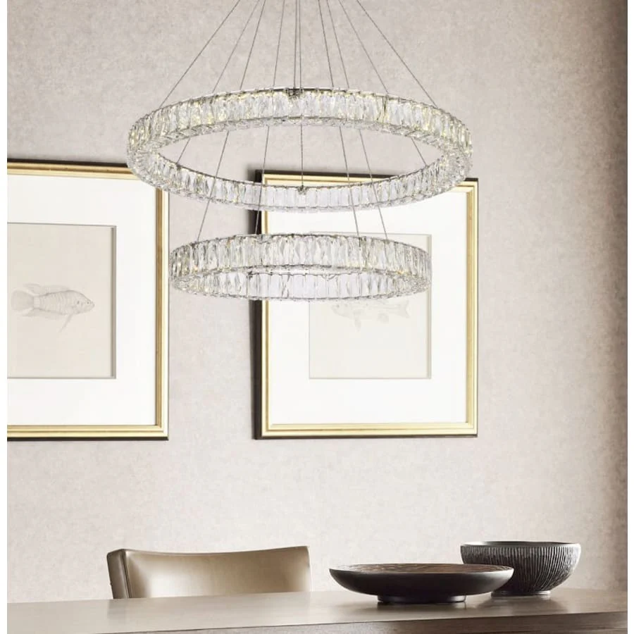 Elegant Lighting Monroe 36" Wide LED Crystal Ring Chandelier with Clear Crystal Accents - Image 3