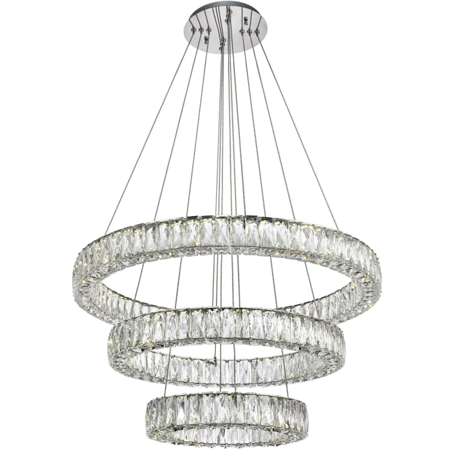 Elegant Lighting Monroe 3 Light 32" Wide LED Crystal Ring Chandelier with Clear Royal Cut Crystals - Image 1