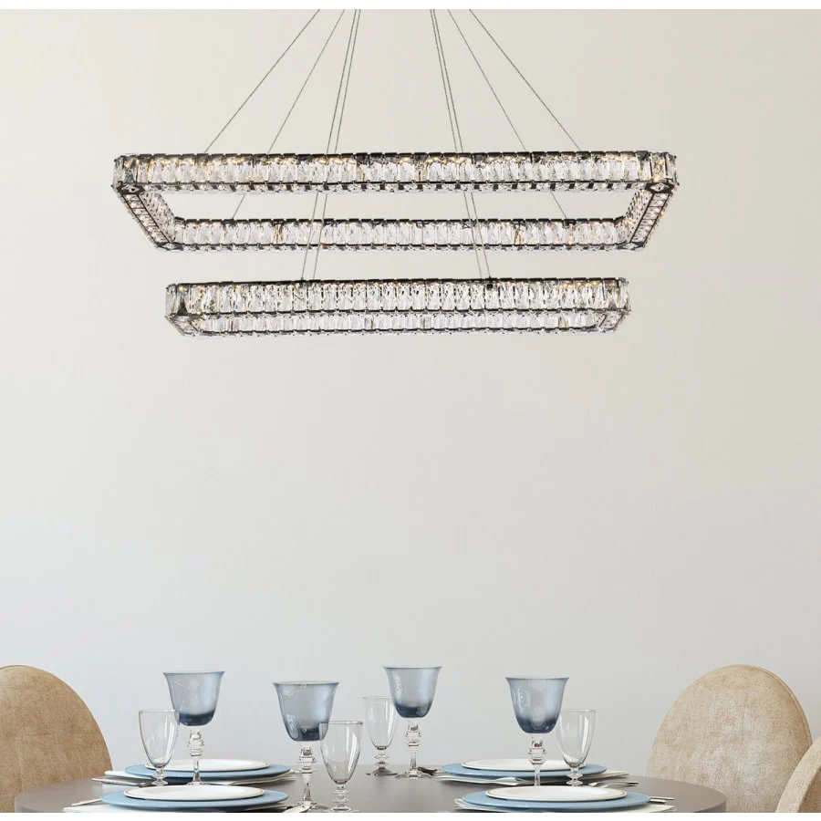 Elegant Lighting Monroe 50" Wide LED Crystal Linear Chandelier with Clear Crystal Accents - Image 2