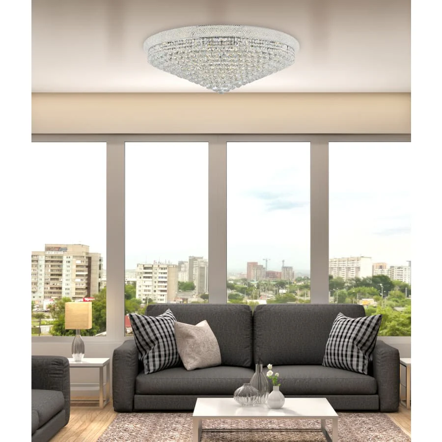 Elegant Lighting Primo 30 Light 42" Wide Flush Mount Waterfall Ceiling Fixture with Clear Royal Cut Crystals - Image 2