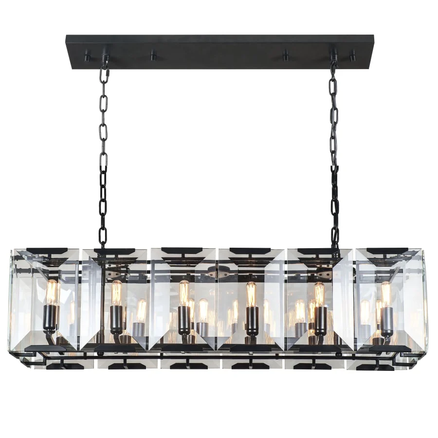 Elegant Lighting Monaco 12 Light 40" Wide Linear Style Chandelier with Emerald Cut Glass Panels - Image 1