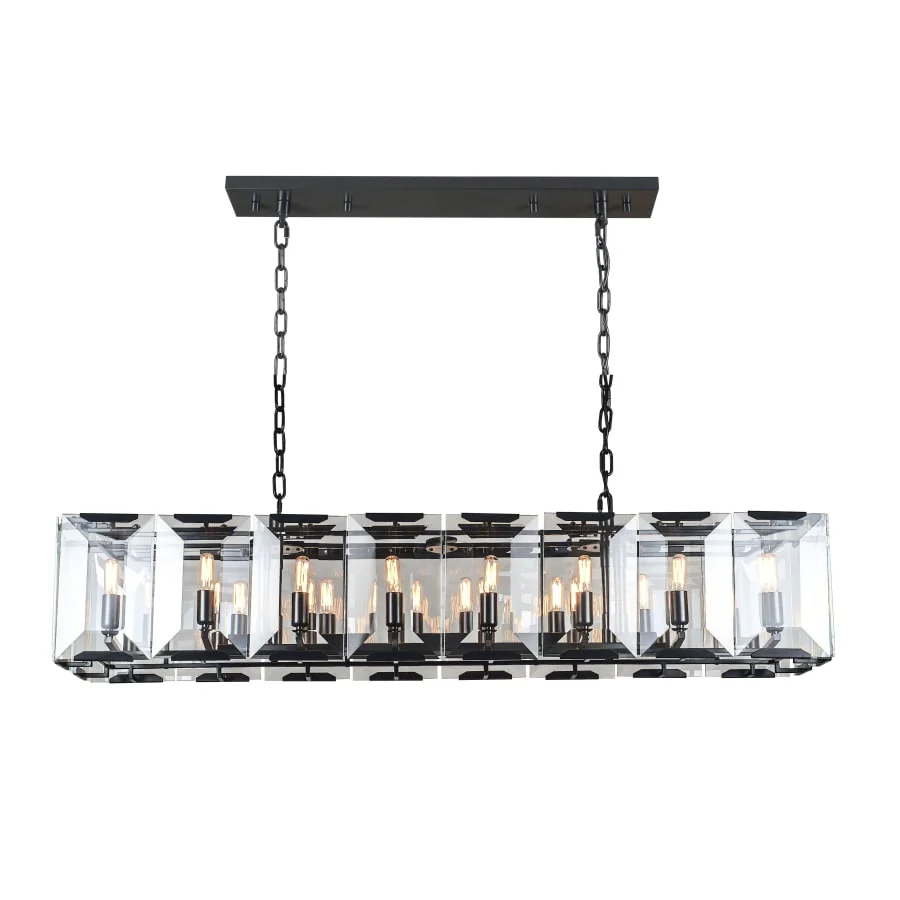 Elegant Lighting Monaco 16 Light 53" Wide Linear Style Chandelier with Emerald Cut Glass Panels - Image 1