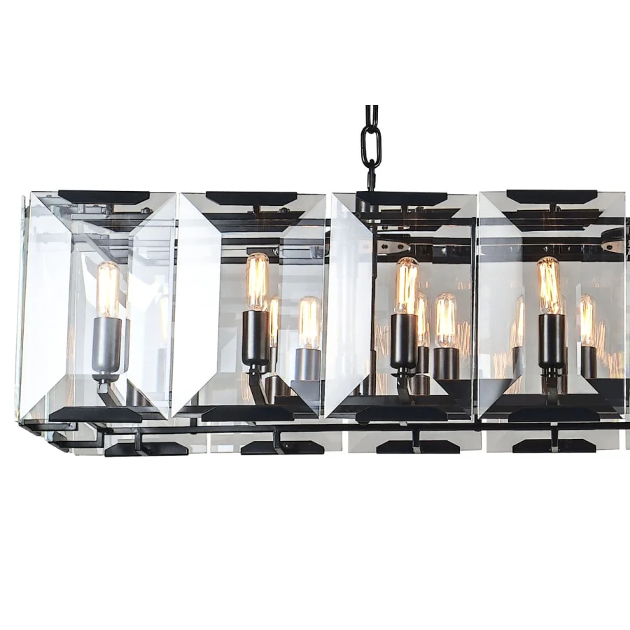 Elegant Lighting Monaco 16 Light 53" Wide Linear Style Chandelier with Emerald Cut Glass Panels - Image 2