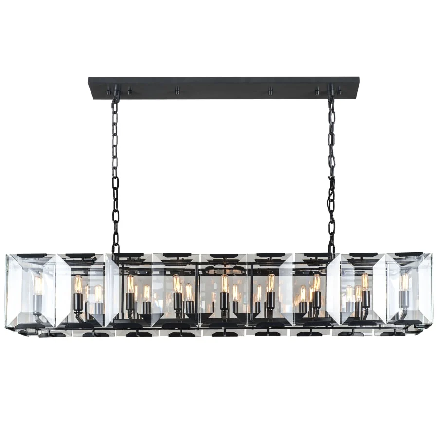 Elegant Lighting Monaco 18 Light 62" Linear Style Chandelier with Emerald Cut Glass Panels - Image 1