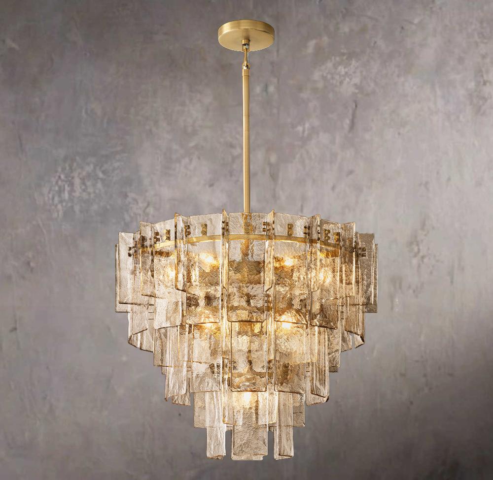Grid Pattern Smoke Glass Layered Round Chandelier 36" - Image 1