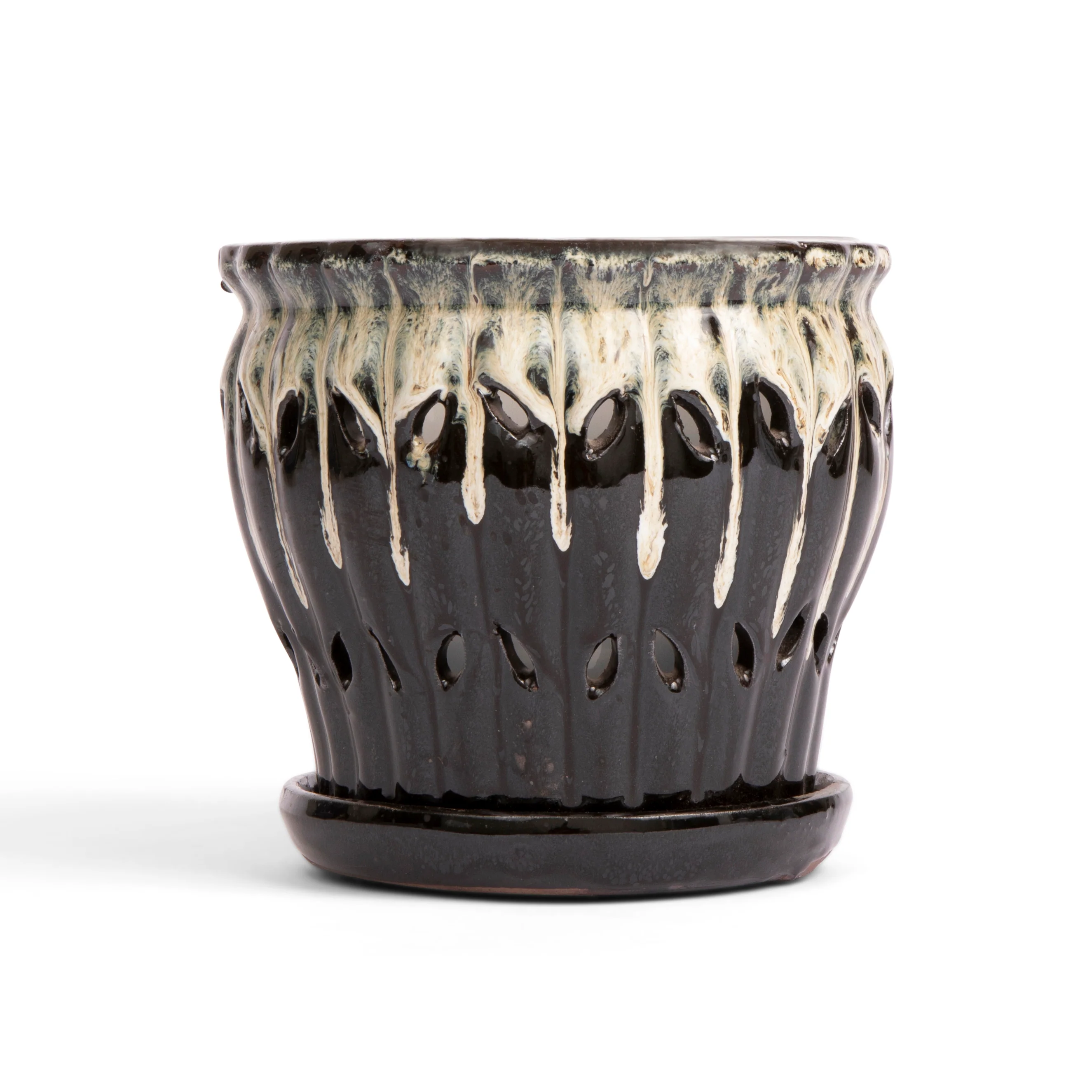6″ Honey Cream Over Coffee Pinwheel Fluted Orchid Pot