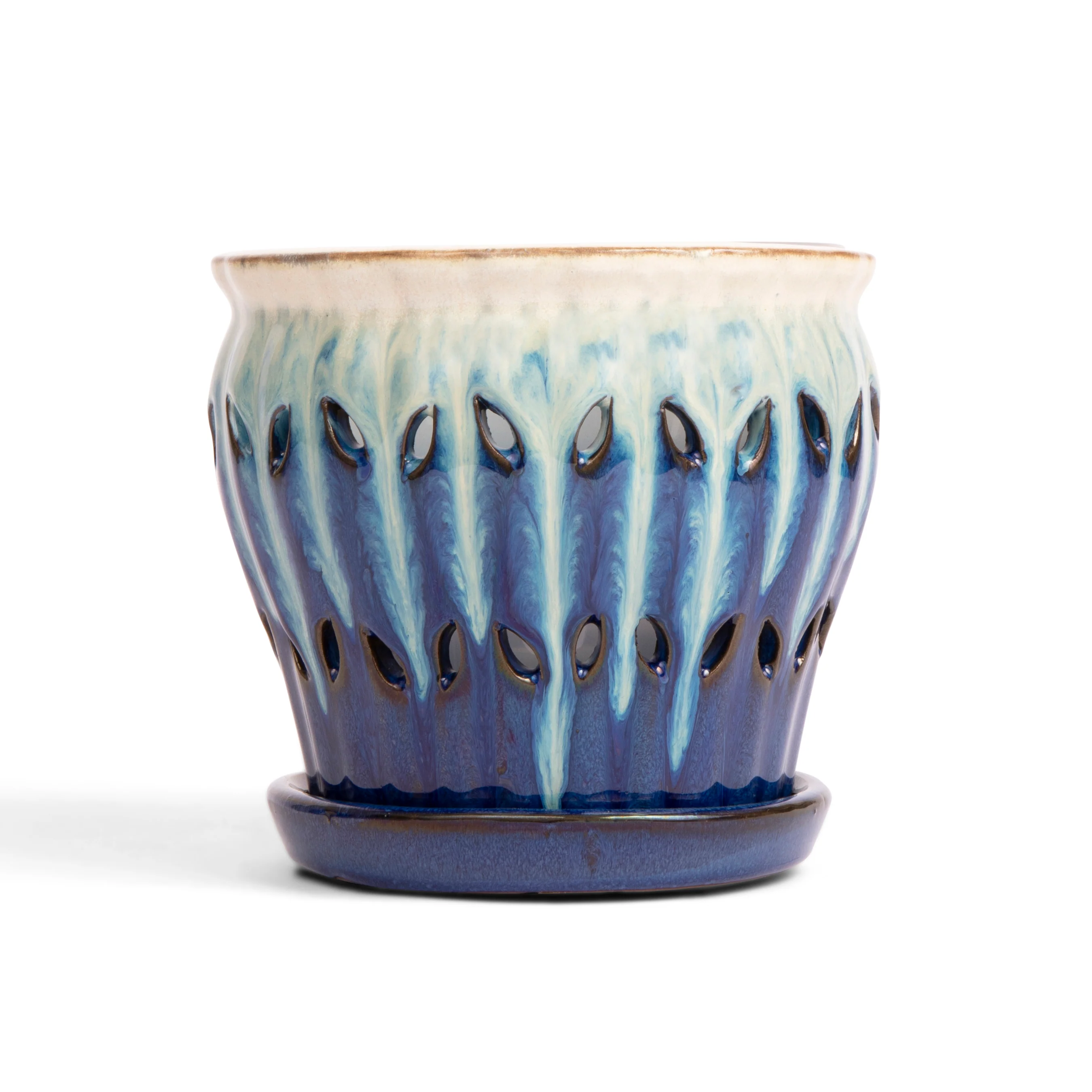 6″ Sky Blue Over Cobalt Pinwheel Fluted Orchid Pot