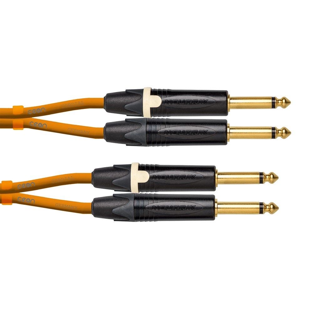 Cordial Ceon NEUTRIK 2x 1/4" TS Black Gold to 2x 1/4" TS Gold Cable (3m) (Orange) - Image 1