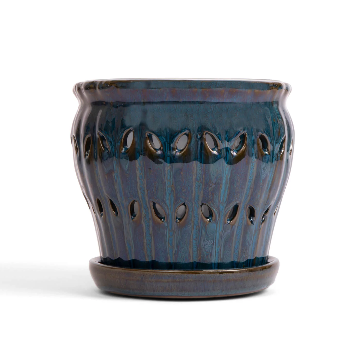 6" Teal Jade Pinwheel Fluted Orchid Pot - Image 1