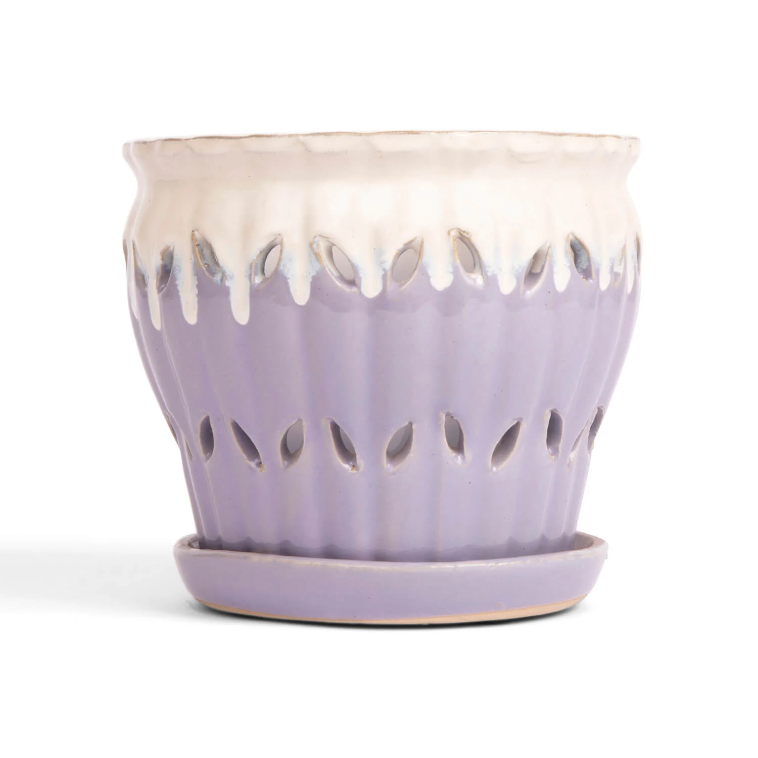 6" Cream Over Lavender Pinwheel Fluted Orchid Pot - Image 1