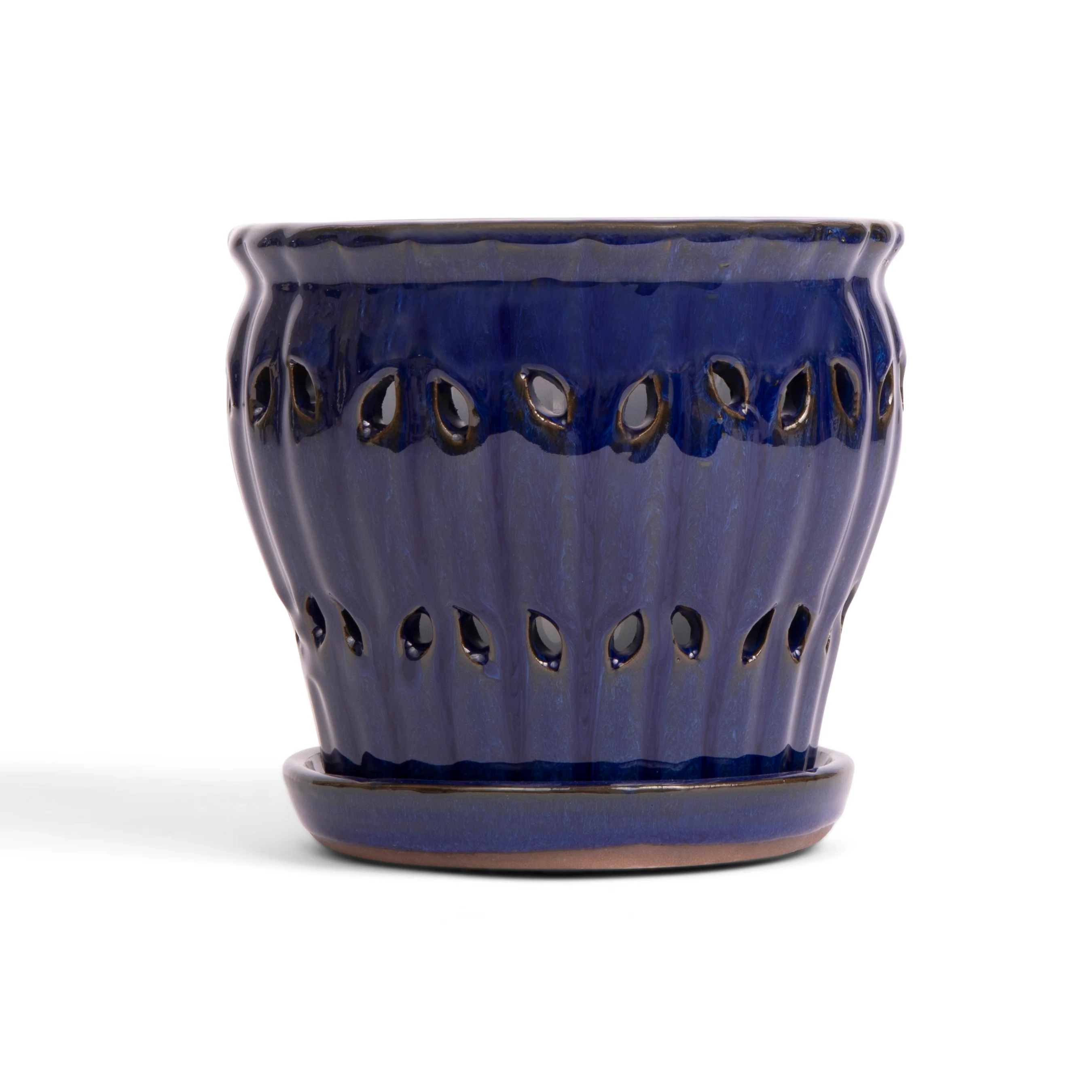 6" Midnight Blue Pinwheel Fluted Orchid Pot - Image 1