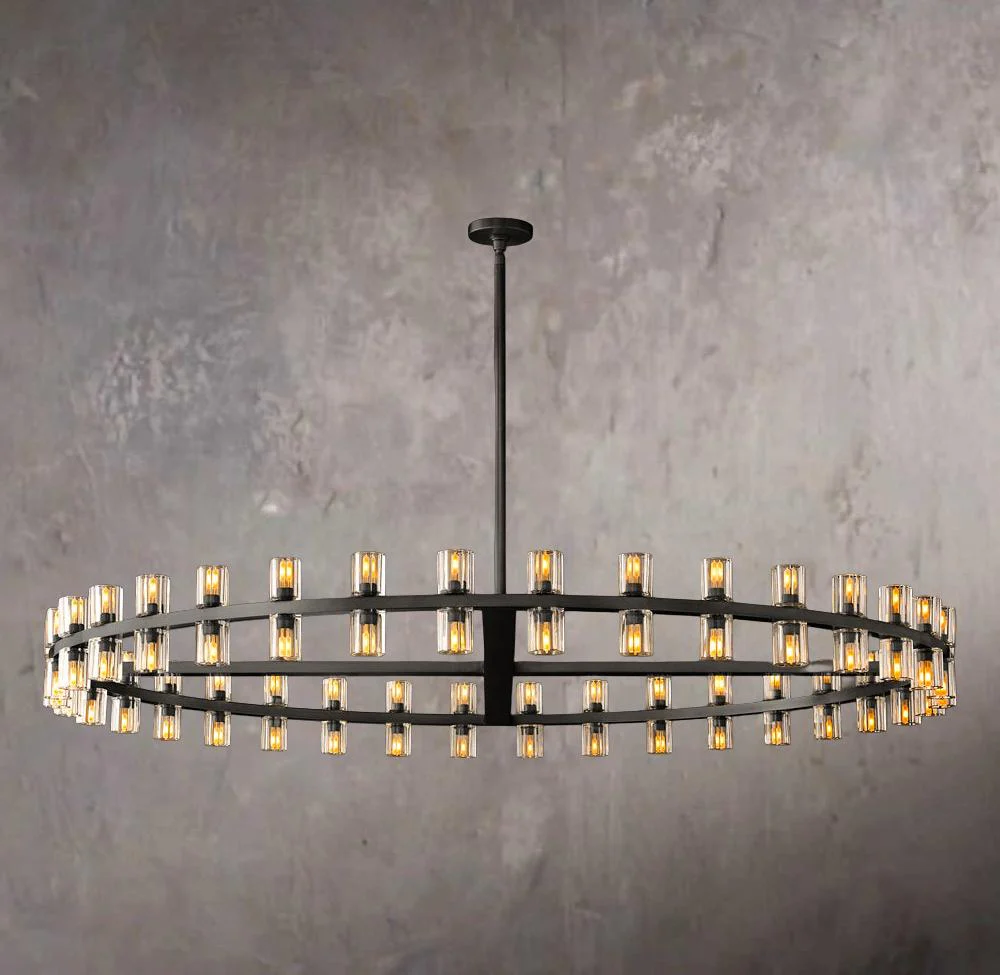 Gridded Smoky Glass Layered Round Chandelier 36" - Image 3