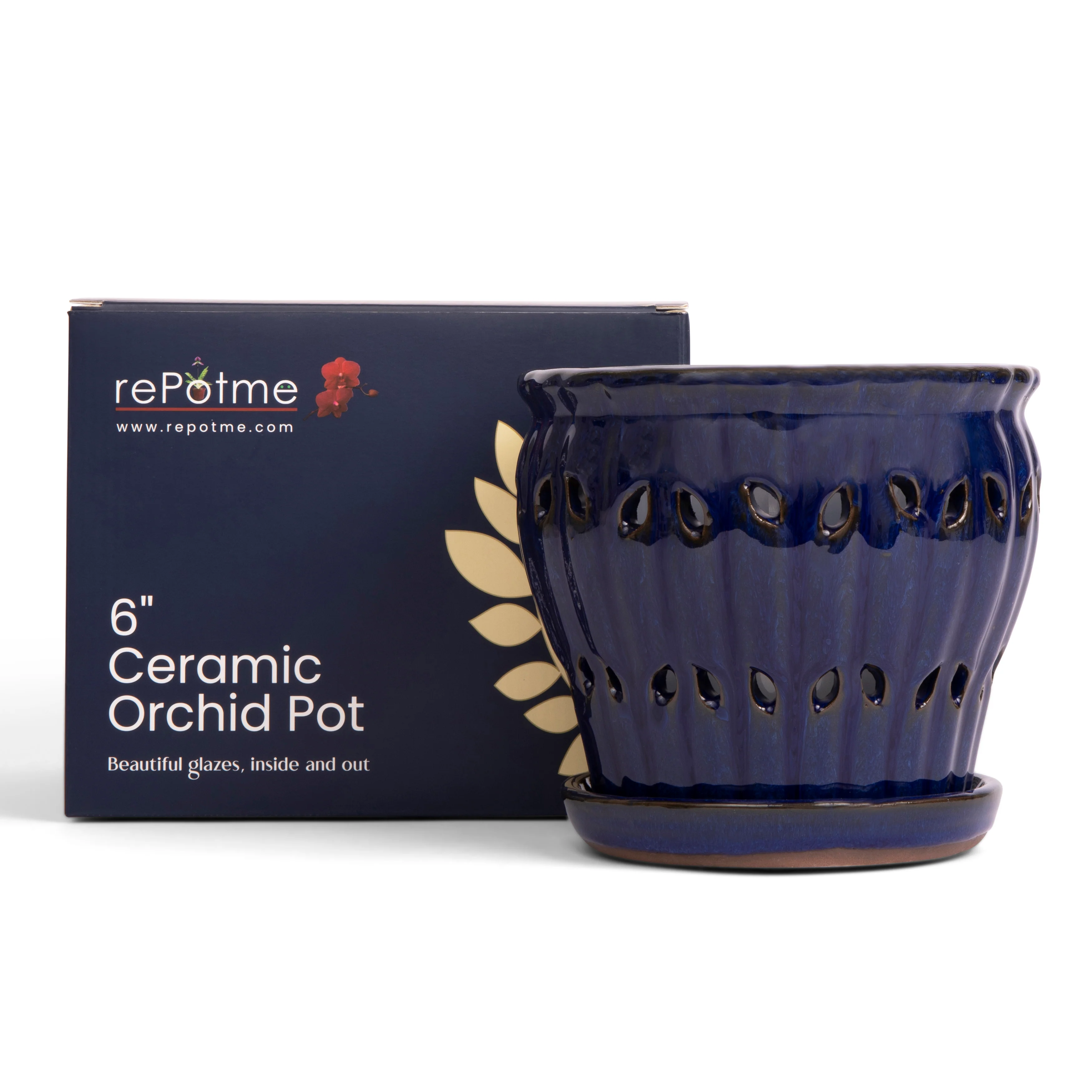 6" Midnight Blue Pinwheel Fluted Orchid Pot - Image 2