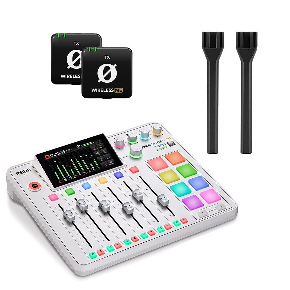 Rode RodeCaster Pro II Pack (White) w/ 2 x Wireless ME TX & 2 x Interview GO Microphones - Image 1