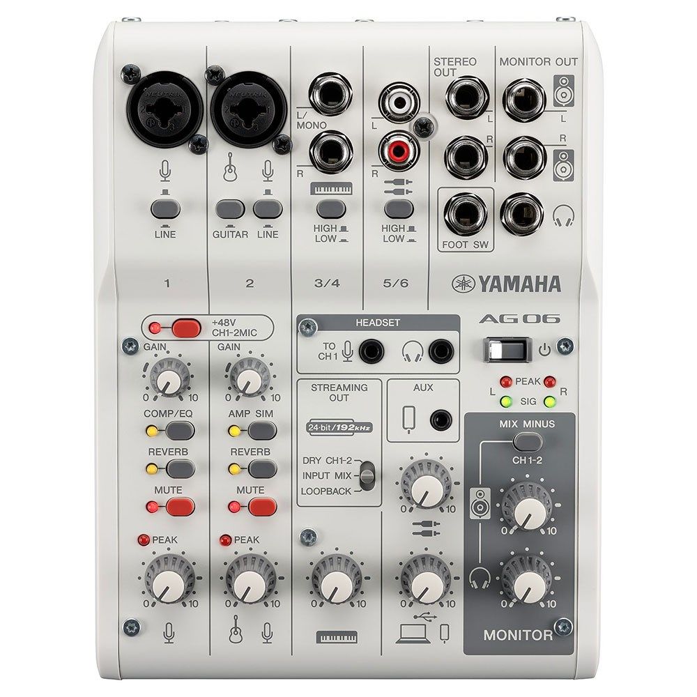 Yamaha AG06 MK2 3-Channel Live Streaming Mixer w/ USB Audio Interface (White) - Image 1