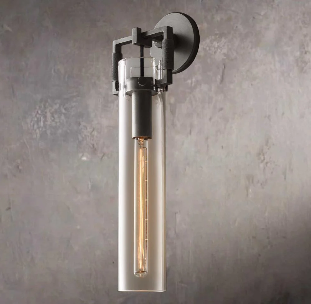 Industrial Glass Cylinder Wall Sconce 16" - Image 3