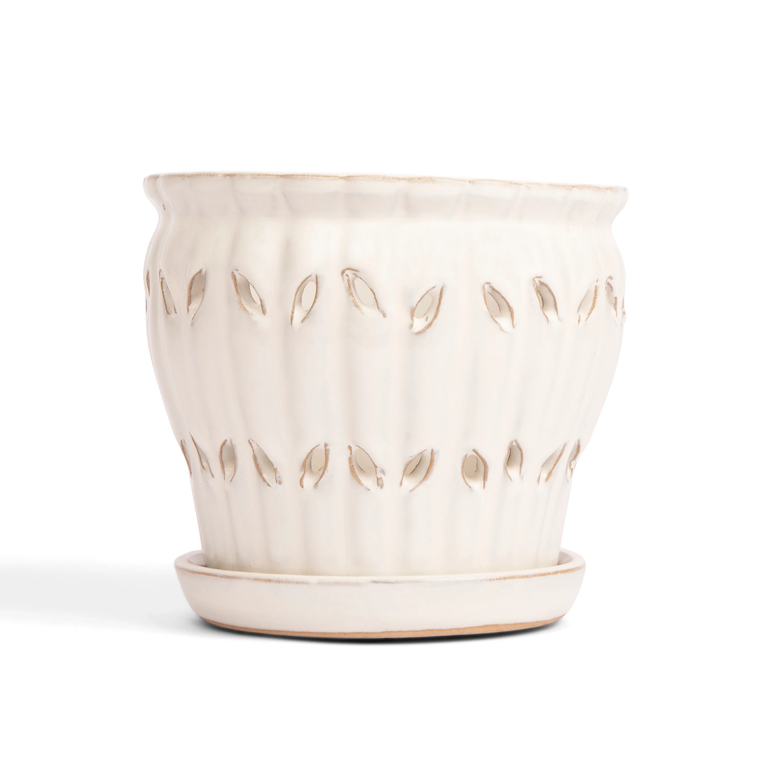 6" White Diamond Pinwheel Fluted Orchid Pot - Image 1