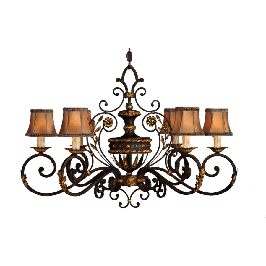 Fine Art Handcrafted Lighting Castile Six-Light Single-Tier Chandelier with Hand-Sewn Silk Shades and Braided Shade Trim - Image 1