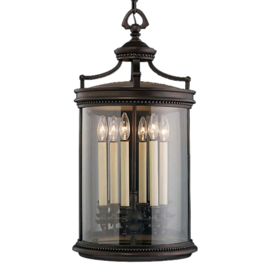 Fine Art Handcrafted Lighting Louvre Six-Light Outdoor Pendant with Antiqued Candles and Clear Blown Glass Shade - Image 1