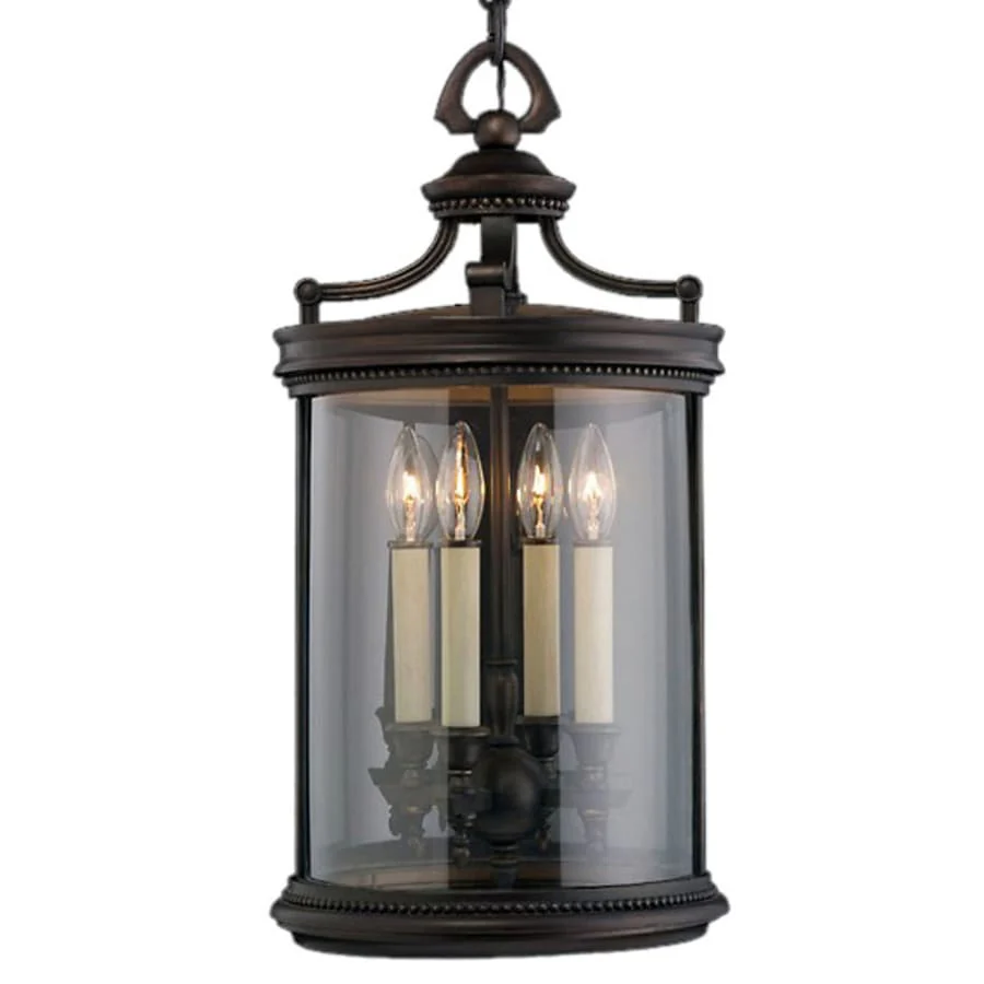 Fine Art Handcrafted Lighting Louvre Four-Light Outdoor Pendant with Antiqued Candles and Clear Blown Glass Shade - Image 1