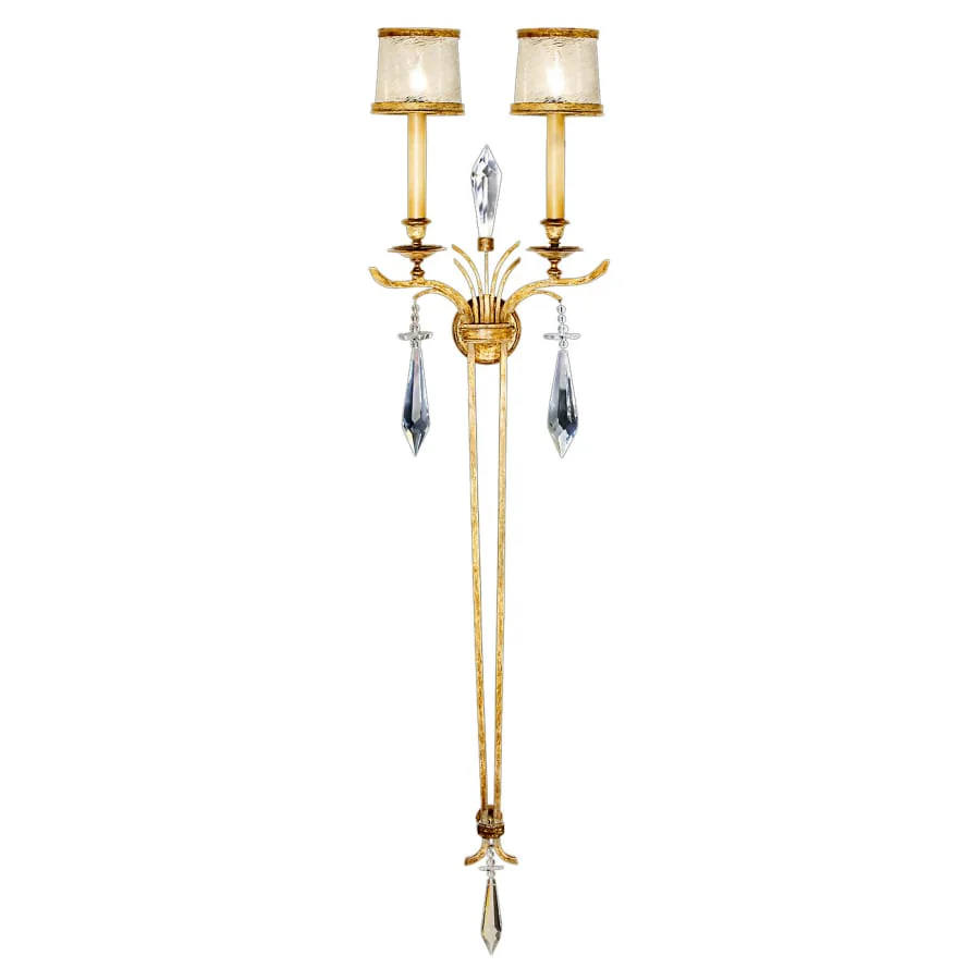 Fine Art Handcrafted Lighting Monte Carlo Two-Light Wall Sconce with Hand-Blown Crystallized Glass Shades and Crystal Accents - Image 1