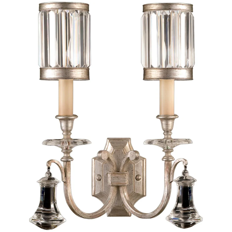 Fine Art Handcrafted Lighting Eaton Place Silver Two-Light Wall Sconce with Channel-Set Crystal Diffuser and Crystal Accents - Image 1