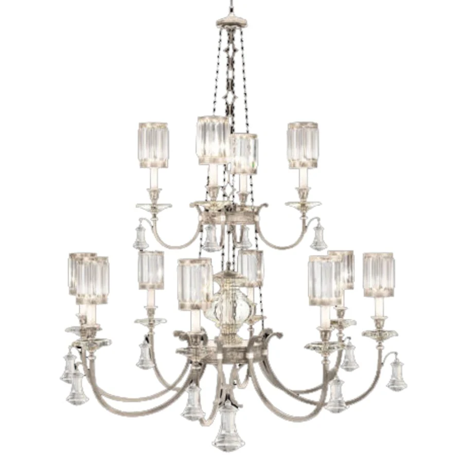Fine Art Handcrafted Lighting Eaton Place Silver Twelve-Light Two-Tier Chandelier with Channel-Set Crystal Diffusers and Crystal Accents - Image 1