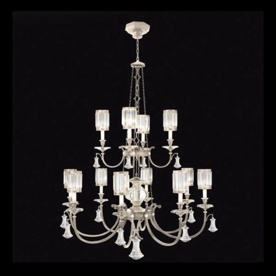 Fine Art Handcrafted Lighting Eaton Place Silver Twelve-Light Two-Tier Chandelier with Channel-Set Crystal Diffusers and Crystal Accents - Image 2