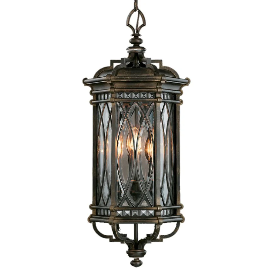 Fine Art Handcrafted Lighting Warwickshire Four-Light Outdoor Pendant with Beveled Leaded Glass Panels - Image 1