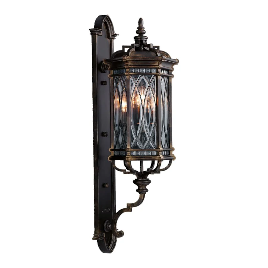 Fine Art Handcrafted Lighting Warwickshire Four-Light Outdoor Wall Sconce with Beveled Leaded Glass Panels - Image 1
