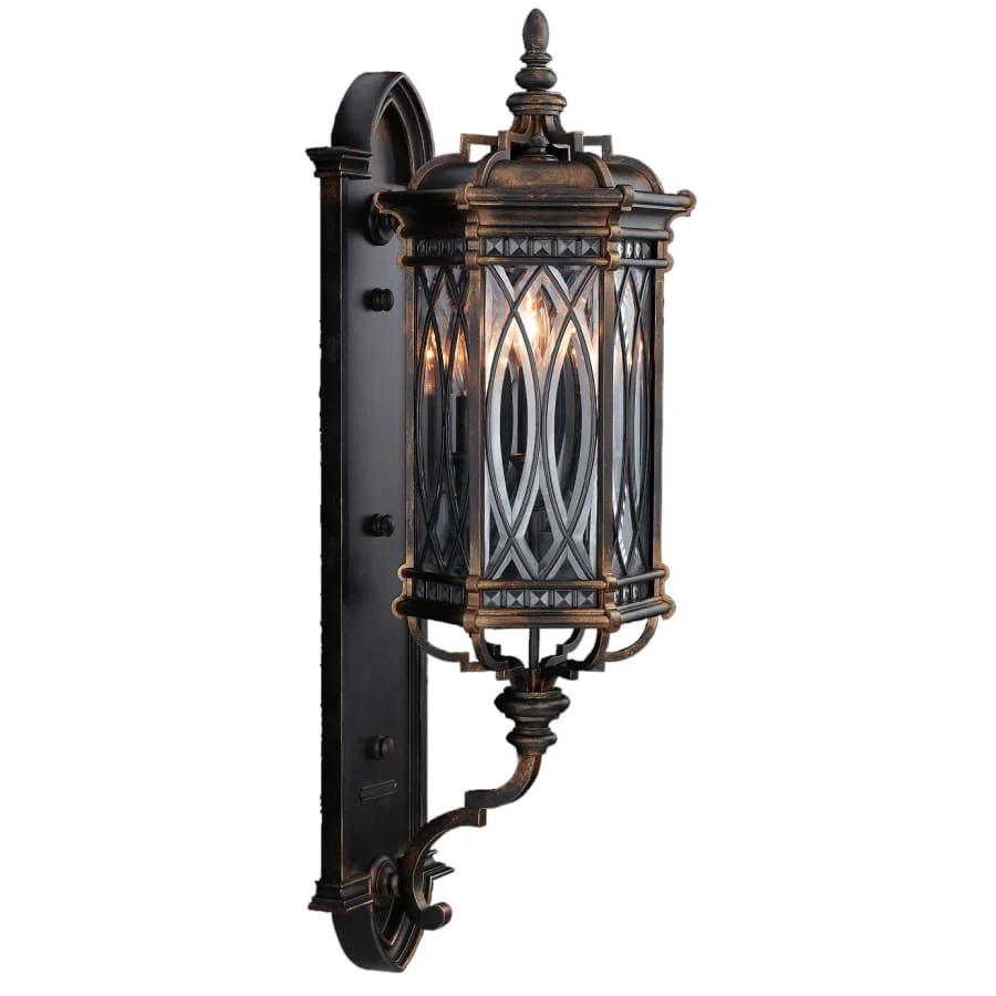 Fine Art Handcrafted Lighting Warwickshire Three-Light Outdoor Wall Sconce with Beveled Leaded Glass Panels - Image 1