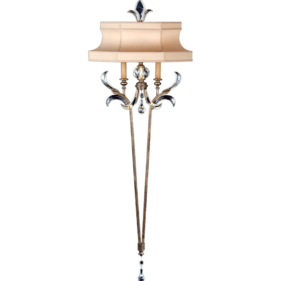 Fine Art Handcrafted Lighting Beveled Arcs Two-Light Beveled Crystal Wall Sconce with Laminated Silk Shantung Shade - Image 1