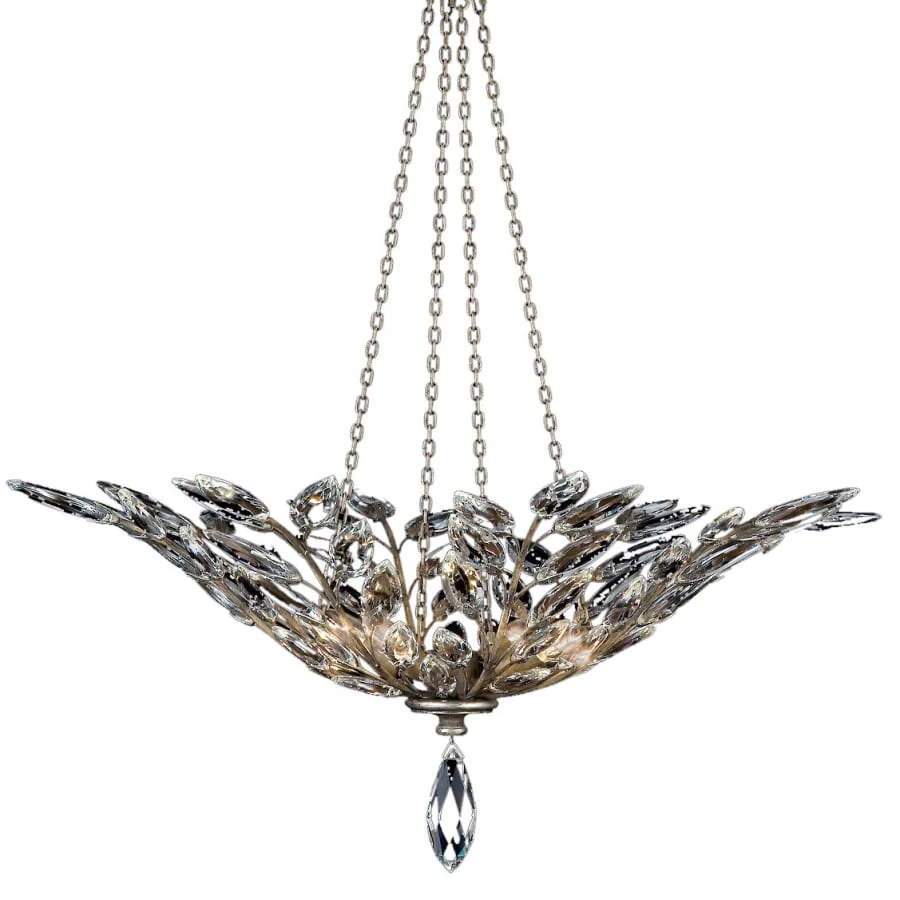 Fine Art Handcrafted Lighting Crystal Laurel Four-Light Foyer Pendant with Bold-Cut Stylized Crystal Leaves - Image 1